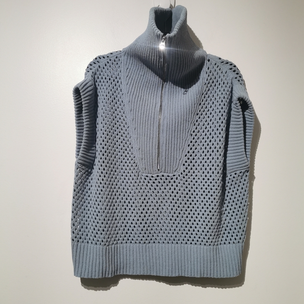 Joie Light Blue Large Half Zip Knit Sweater Vest Very Unique Piece Oversized - Picture 5 of 6